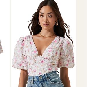 ✨ASTR White Floral Eyelet Puff Sleeve Top✨